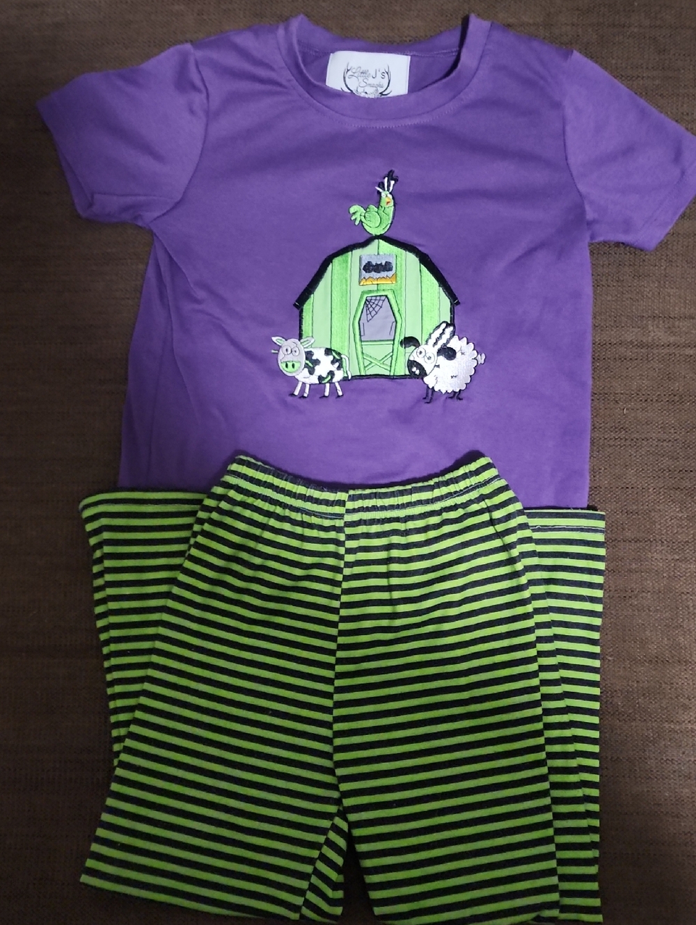 Kids Purple & Lime Green Farm Applique Pajama Set